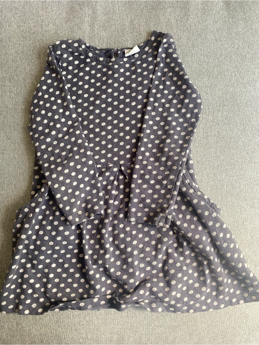 Mini Boden Navy and White Polka Dot Long Sleeve Dress